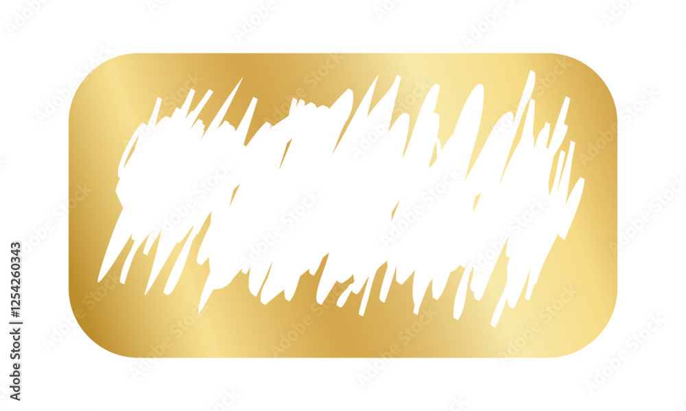 Golden scratch card surface with scraped texture. Shiny metallic scratchcard, lotto winner, money prize or sale coupon template isolated on white background. Vector illustration.