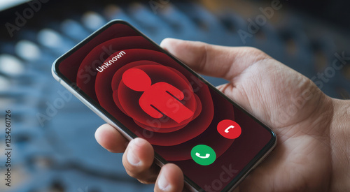 Incoming call from unknown number on smartphone screen photo