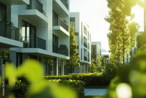 New modern block of flats in green area. residential apartment with flat buildings exterior. luxury house complex. Part of City Real estate property, condo architecture. apartment insurance concept.