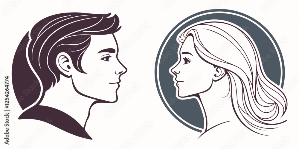 Man and woman avatar profile. Male and Female face silhouette or icon. Vector illustration.
Man and woman avatar profile. Male and Female face silhouette or icon. Vector illustration.