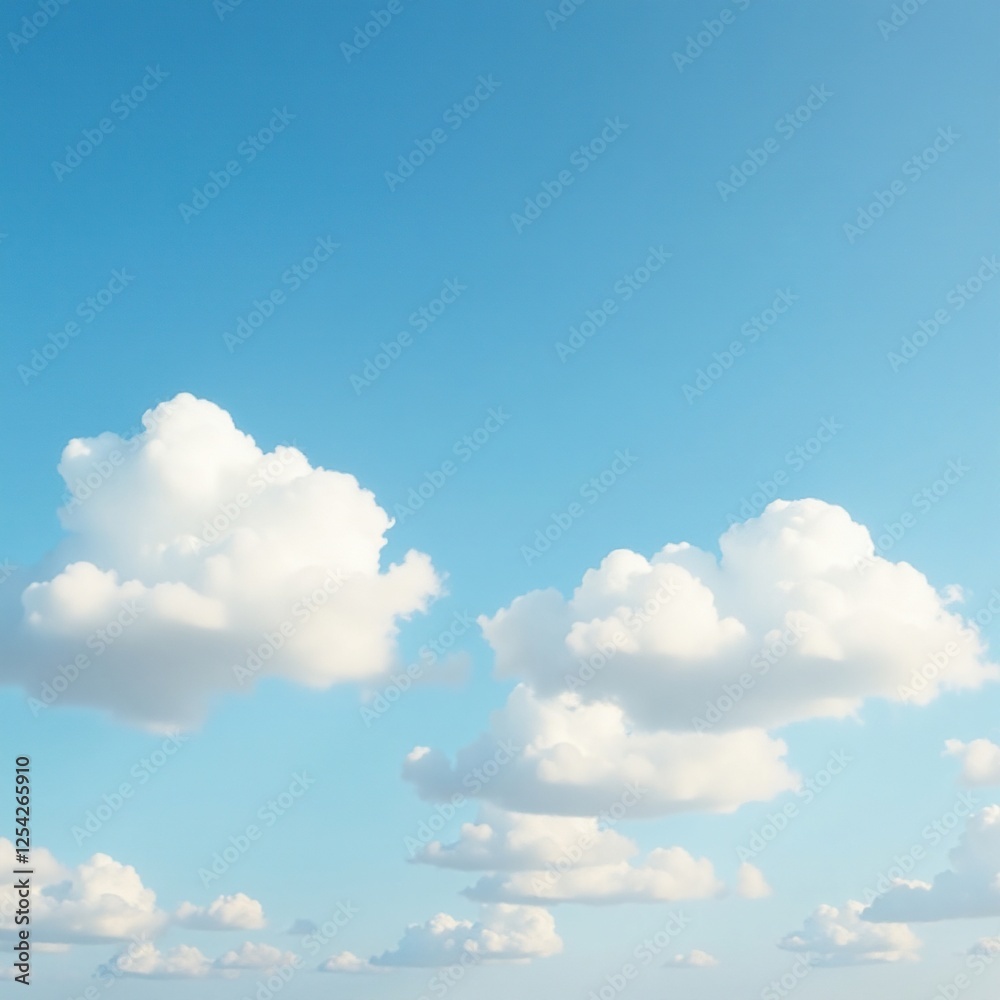 Soft blue sky with white fluffy clouds scattered across the horizon, cloudy sky, soft Soft blue sky with white fluffy clouds scattered across the horizon, cloudy sky, soft