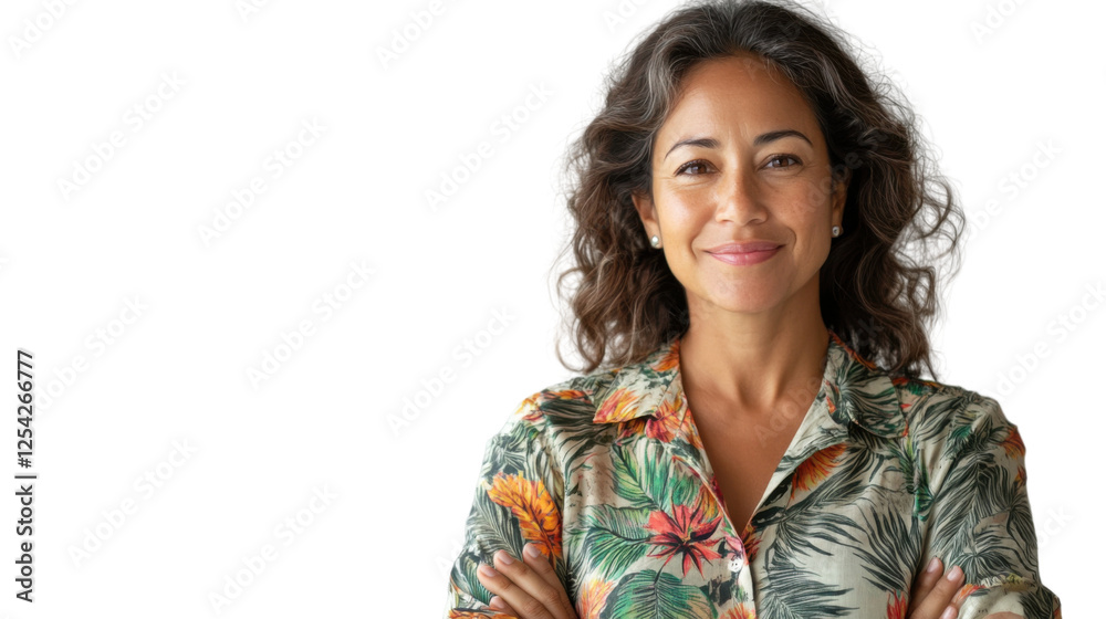 Smiling hispanic businesswoman with crossed arms posing on transparent background Smiling hispanic businesswoman with crossed arms posing on transparent background