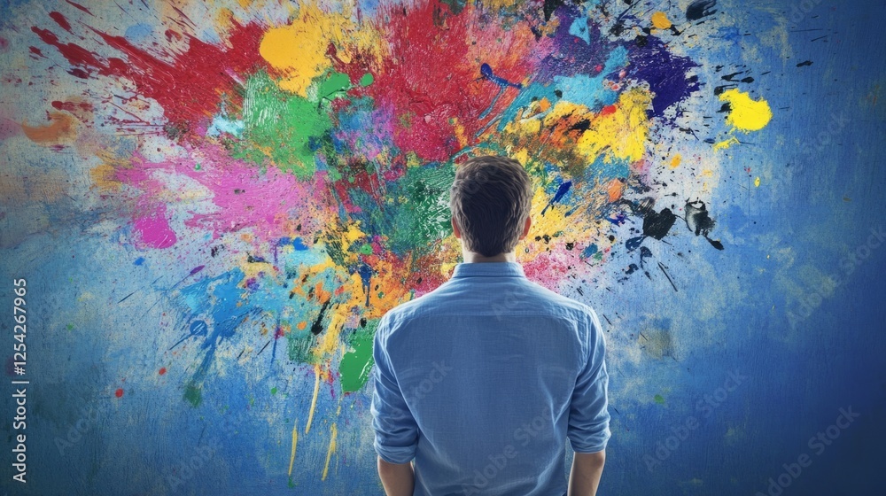 Fototapeta premium Colorful Paint Explosion from Light Bulb, Symbolizing Creative Energy and Innovation