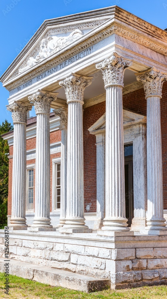 Classic Brick Building Porch, Sunny Day Classic Brick Building Porch, Sunny Day
