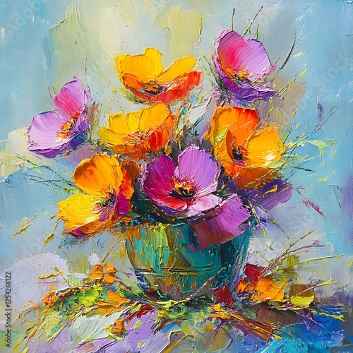 Wallpaper Mural Vibrant Oil Painting of Colorful Flowers in Vase Torontodigital.ca