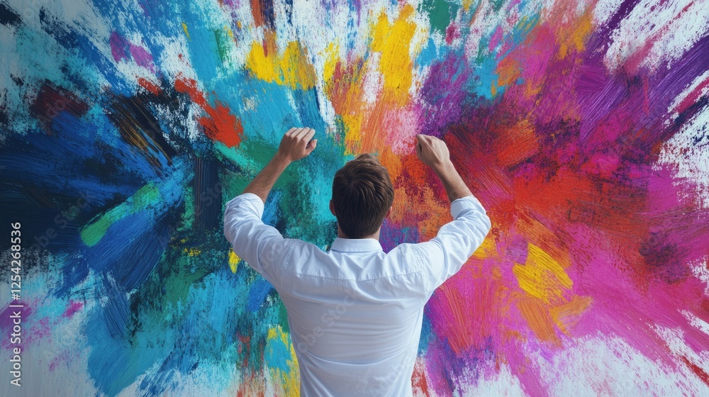 Fototapeta premium Colorful Paint Explosion from Light Bulb, Symbolizing Creative Energy and Innovation