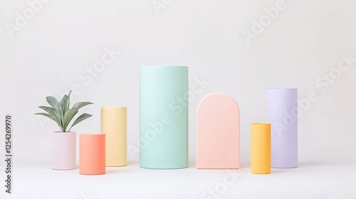 Wallpaper Mural Colorful geometric vases and a plant arranged artistically on a light background Torontodigital.ca