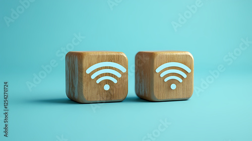 Wooden cubes with abbreviation wpa, blue backdrop wifi protected access internet, online security. Witchwood Forests. Illustration