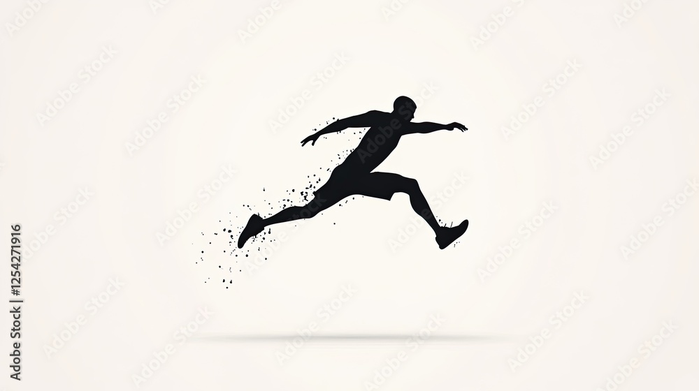 Silhouette of a runner in mid-leap, showcasing motion and energy against a minimalist background Silhouette of a runner in mid-leap, showcasing motion and energy against a minimalist background