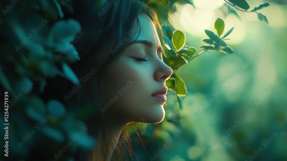Serene Girl Amidst Lush Greenery: A Portrait of Tranquility in Nature Serene Girl Amidst Lush Greenery: A Portrait of Tranquility in Nature