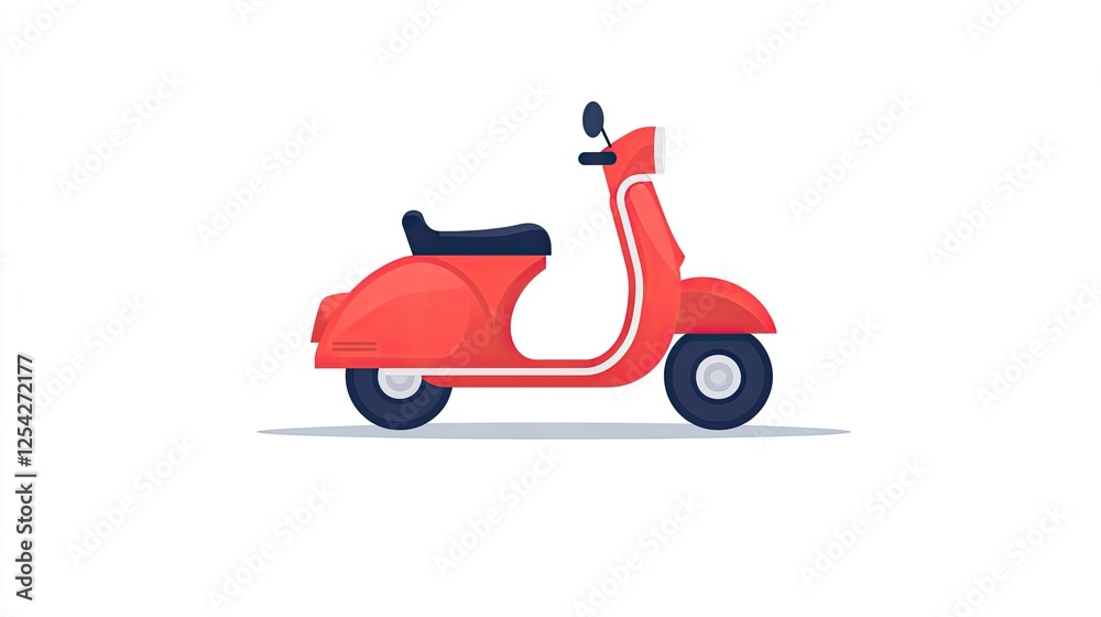 Bright red scooter parked on a clean background, ideal for transportation themes and travel Bright red scooter parked on a clean background, ideal for transportation themes and travel