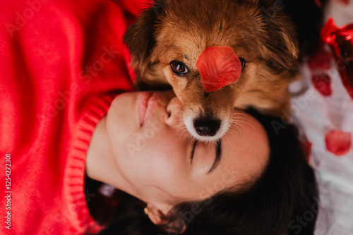 Woman Celebrating Valentine’s Day with Her Dog