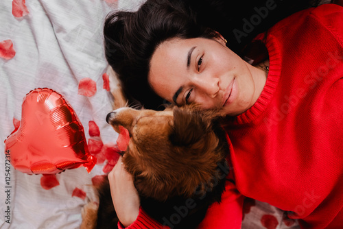 Woman Celebrating Valentine’s Day with Her Dog