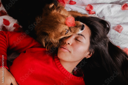 Woman Celebrating Valentine’s Day with Her Dog