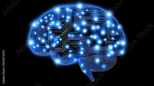 Wallpaper Mural Glowing digital brain circuit; dark background; AI concept Torontodigital.ca