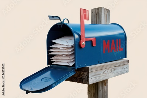 Blue mailbox with letters inside, symbolizing communication and connection
