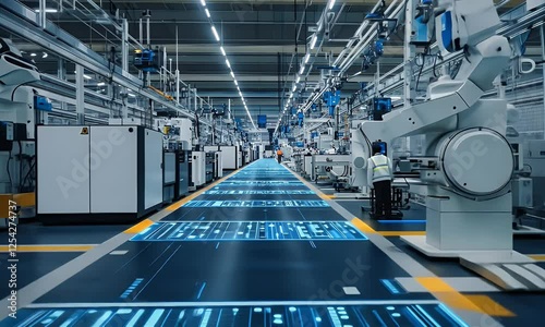 Automated factory floor digital overlay, workers, industry 4.0