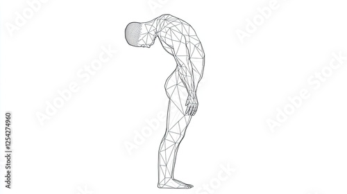 Abstract humanoid figure in a contorted pose, showcasing dynamic movement against a minimalist background