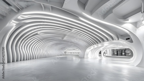 Modern Architectural Interior with Curved Lines and Bright Lighting