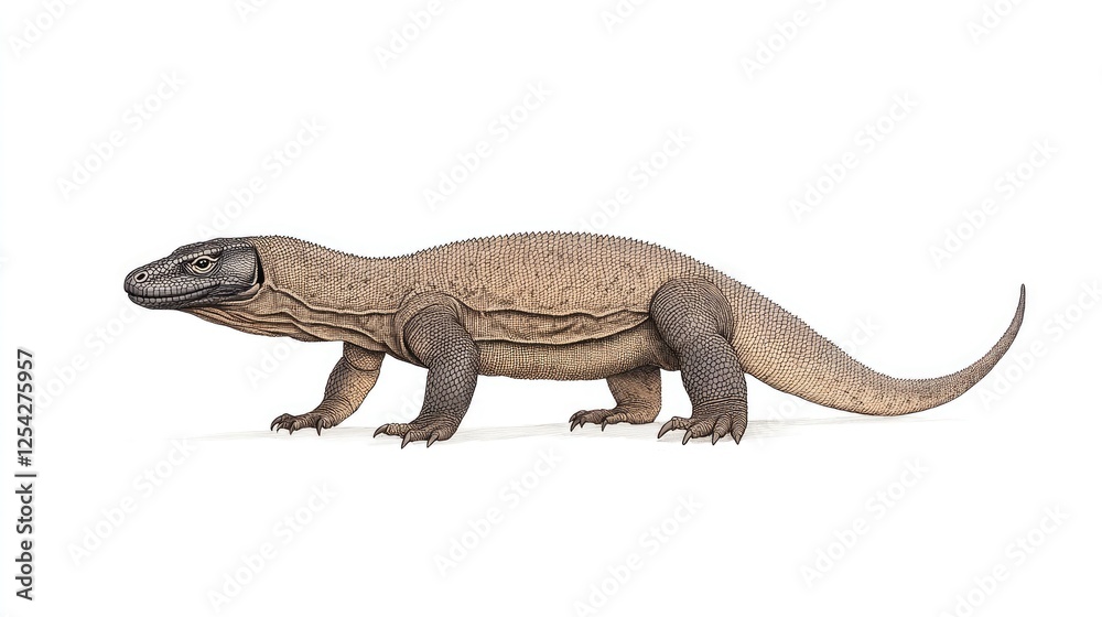 Obraz premium Realistic illustration of a prehistoric creature walking on a plain background showcasing its features