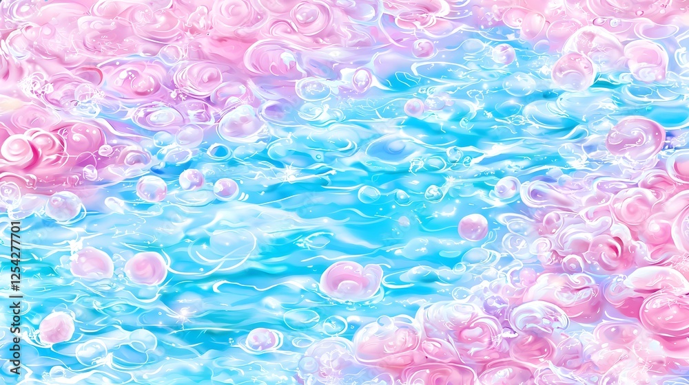 Soft Pink and Blue Abstract Background with Swirling Bubbles