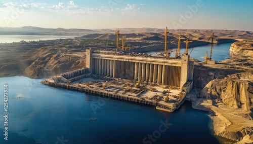 Aerial View of the Grand Ethiopian Renaissance Dam Under Construction