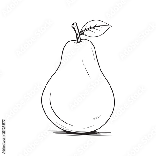 A hand-drawn vector illustration of a pear in doodle style. Simple black and white line art, perfect for coloring books, educational materials, or designs. Fully editable and versatile.
