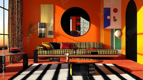 abstract lounge with bold geometric decor and modern ambiance 