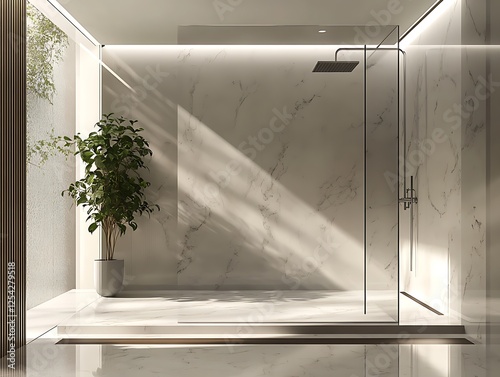 luxury walk-in shower with sleek marble walls and rain shower