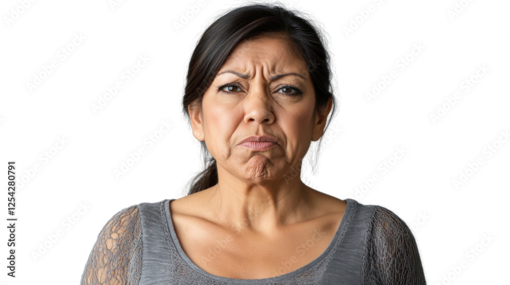 Mature hispanic woman showing disgust and displeasure on transparent background Mature hispanic woman showing disgust and displeasure on transparent background