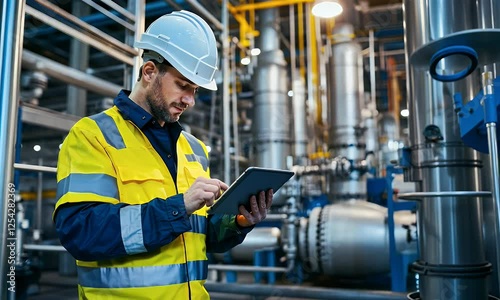 Wallpaper Mural Engineer using tablet, factory inspection, industrial plant, machinery background Torontodigital.ca