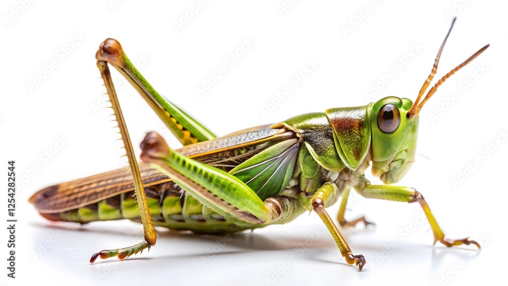 Green Grasshopper on White Background Green Grasshopper on White Background