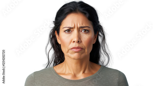 Obraz na płótnie Serious hispanic woman frowning with transparent background w salonie