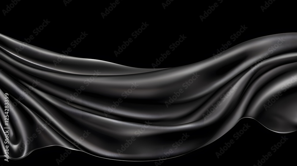 Fototapeta premium Elegant Black Satin Fabric Draped Smoothly Against Dark Background