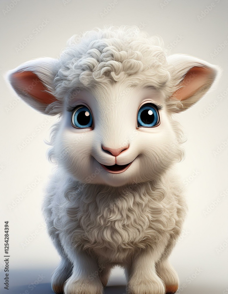 Naklejka premium Niedliches Lamm, weißer Hintergrund