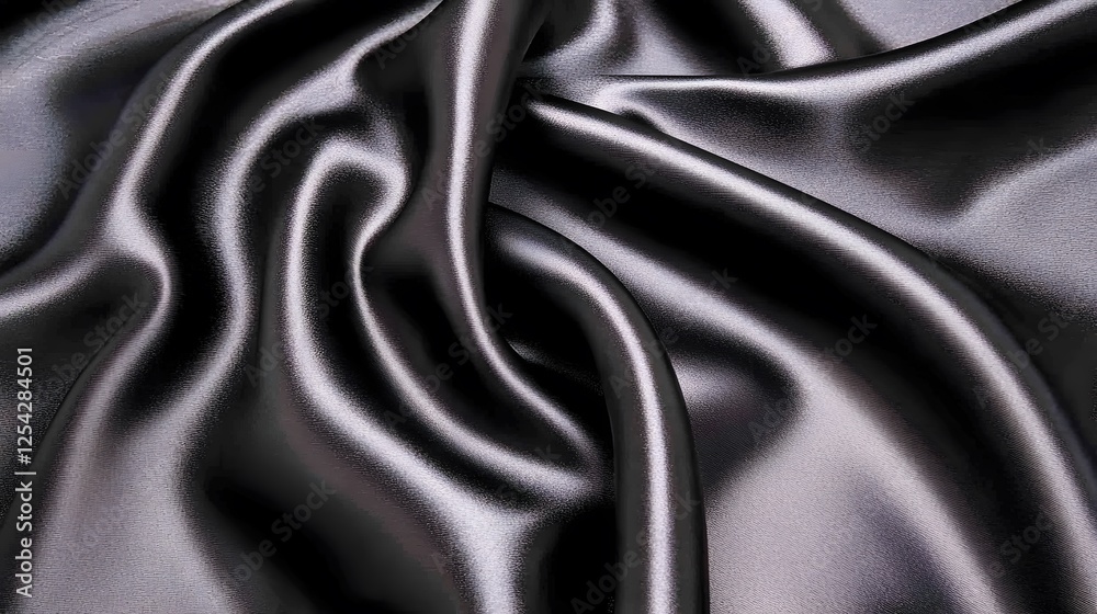 Obraz premium Smooth Black Satin Fabric Texture with Elegant Drapery Patterns