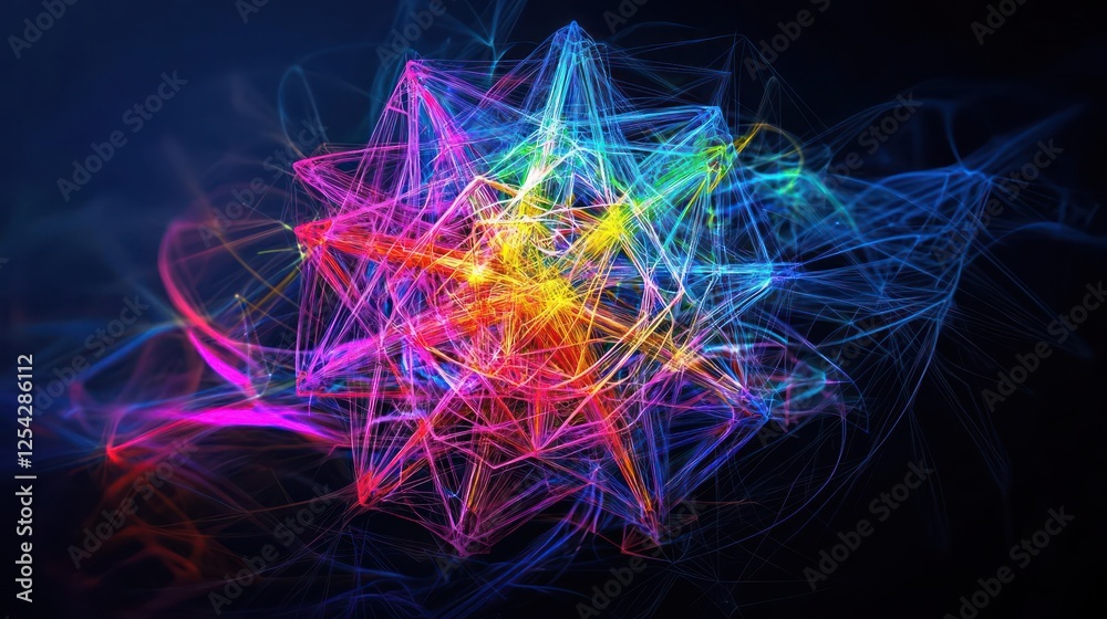 Obraz premium Abstract Colorful Geometric Design With Glowing Particles