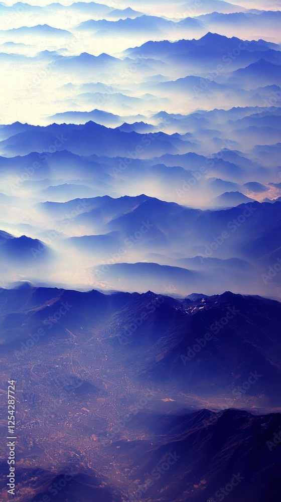 Fototapeta premium Aerial view of misty mountains