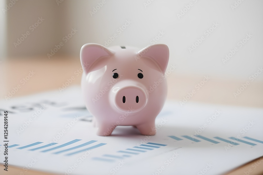 A smiling piggybank on a business graph background.Concept of money and investment. A smiling piggybank on a business graph background.Concept of money and investment.
