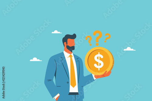 Weighing the Future, A Businessman Investor Holding a Coin, Strategizing the Best Investment Decision