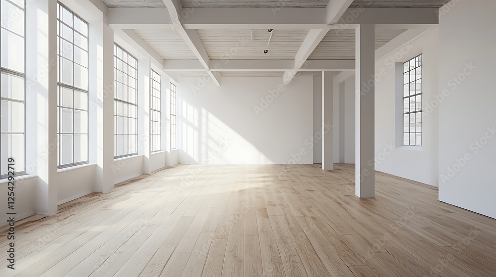 Fototapeta premium minimalist loft with white walls and wood floors 