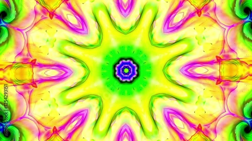   Hypnotic Psychedelic Pulsating VJ Background Trippy Visual Loop, kaleidoscopic, neon, abstract, colorful, fractal, hypnotic, glowing, fluid motion, rave, energetic, mind-bending, vibrant, symmetrica