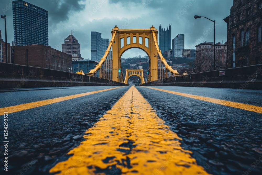 Naklejka premium City bridge road asphalt cityscape travel storm