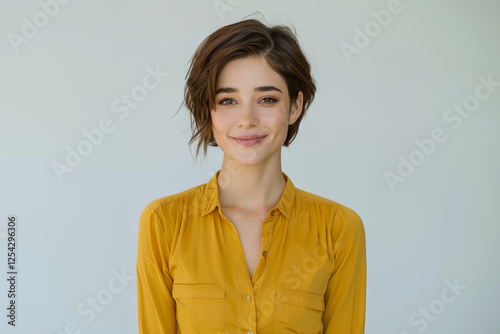 Portraits of Caucasian woman aged 20-40, in clean, simple attire unique styles and personalities in a minimalistic setting.