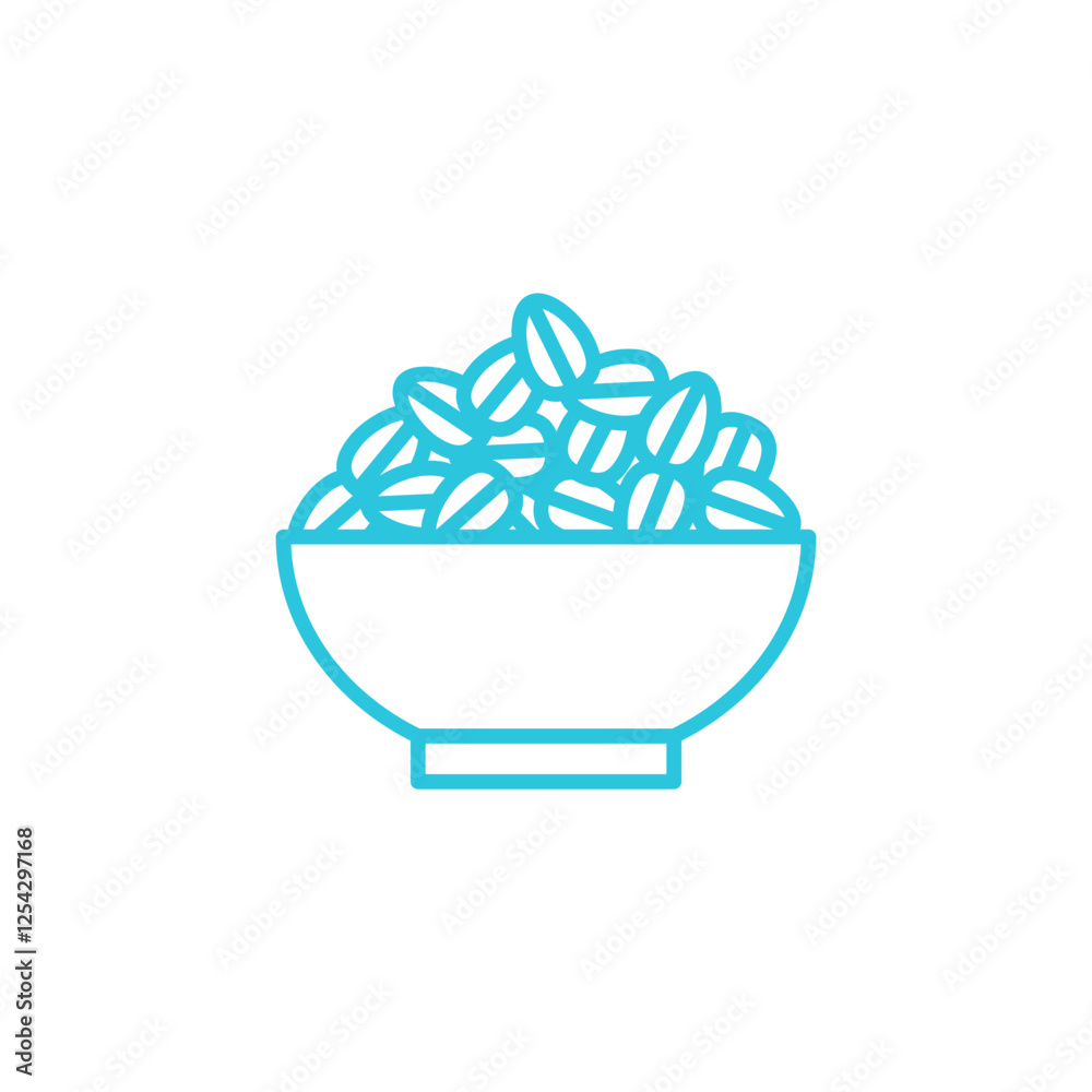 Whole Grain Oats Bowl icon. Isolated on white background. Blue icon set Whole Grain Oats Bowl icon. Isolated on white background. Blue icon set