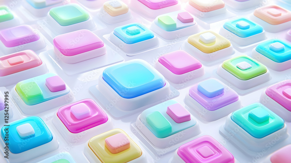 Fototapeta premium Pastel colorful square buttons digital interface background design