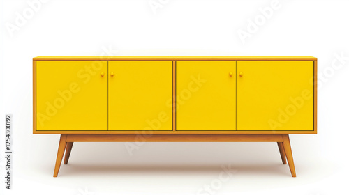 yellow  sideboard featuring closed cabinets , minimalist design. Ideal for modern living spaces, combining functionality with contemporary style. Isolated on white  background 
