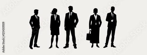 Vector illustration set silhouette business man and women. editable