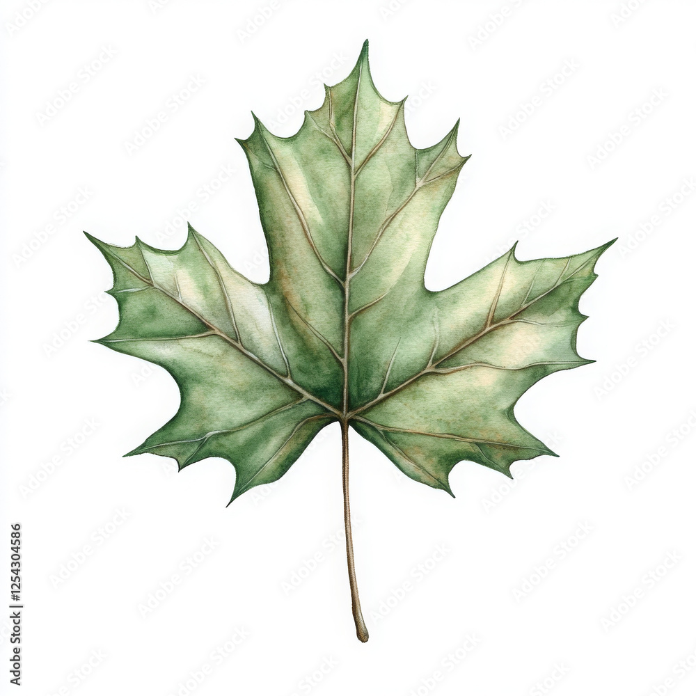 Fototapeta premium Green maple leaf art evokes nature beauty and watercolor charm