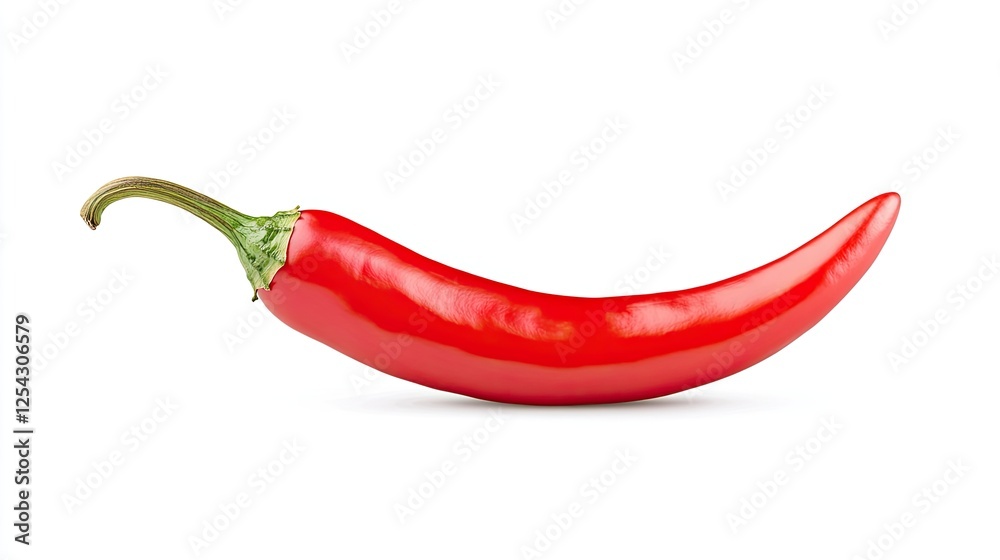 Vibrant red chili pepper lying on a clean surface, showcasing its glossy texture and curves Vibrant red chili pepper lying on a clean surface, showcasing its glossy texture and curves